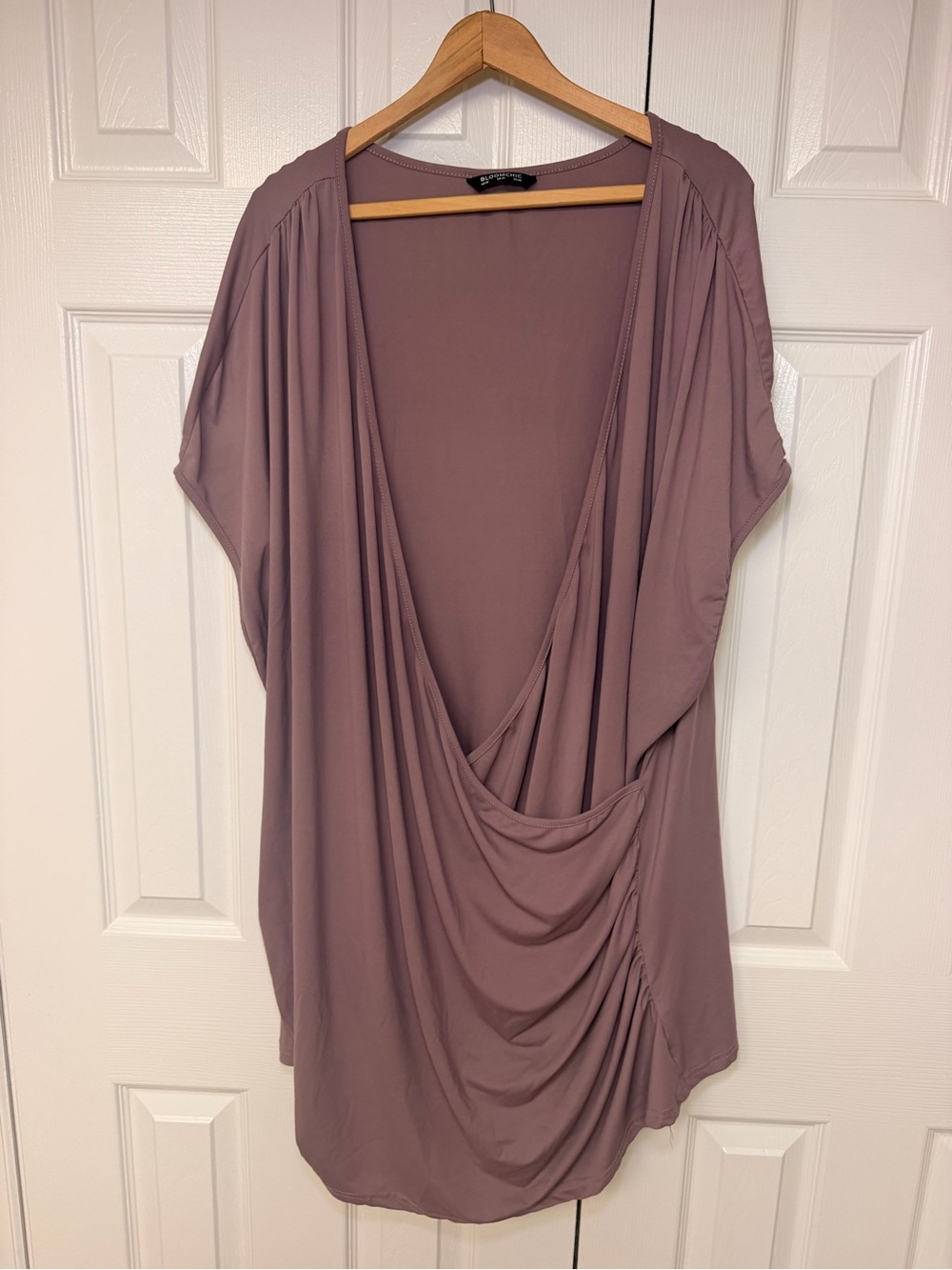 BloomChic US 30 Dusty Mauve Draped Faux Wrap Blouse Ruched Plus Size Top V Neck